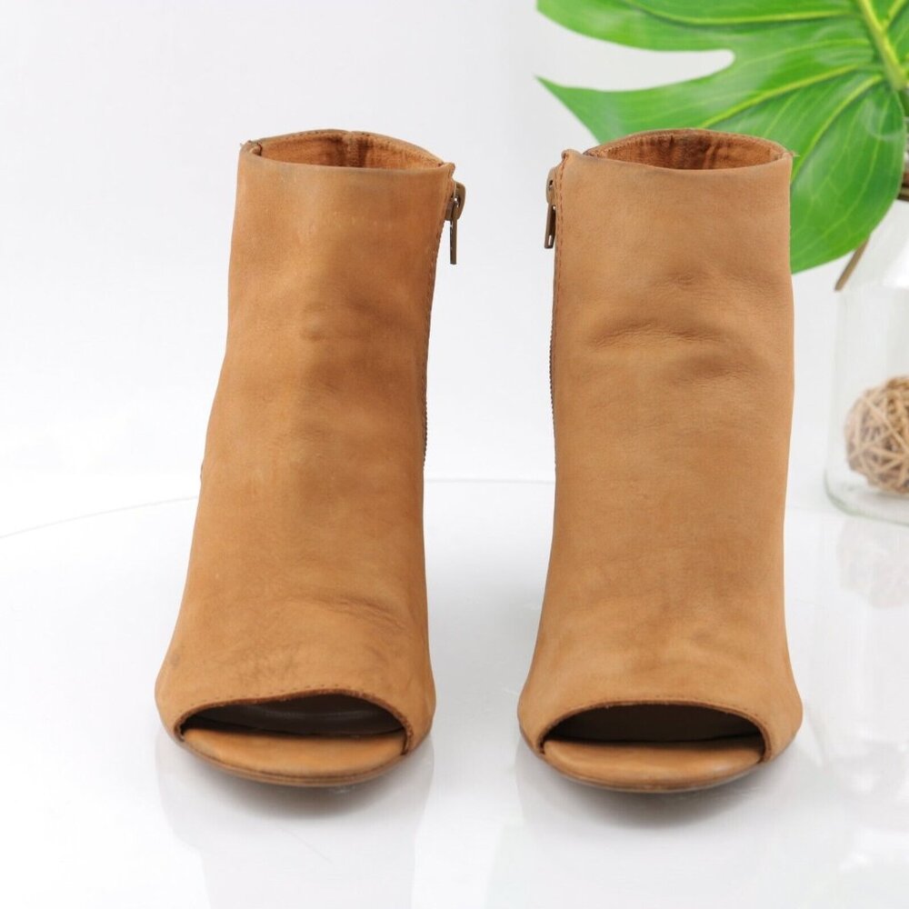 Steve Madden Womens Tulisa Boot Size 9 Tan Caramel Leather Open Toe Block Heel - Picture 3 of 12
